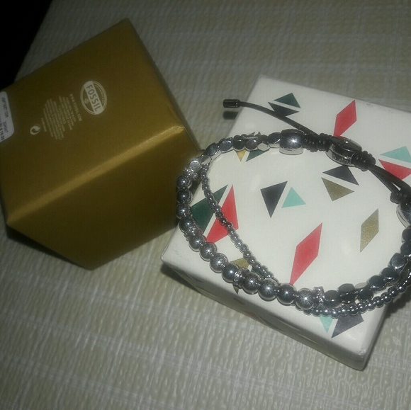 New Fossil Silver leather bracelet - Picture 2 of 4